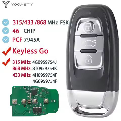 YOCASTY Keyless Smart Key for Audi 2010 2011 2012 2013 2014 2017 2018 A4 A5 A6 A7 S5 315/433/868 MHz
