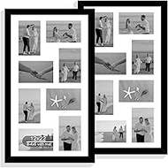 Hongkee 12x22 Picture Frame Set of 2, Black with Glass Collage Frame, Display Eight Opening 4x6 Phot