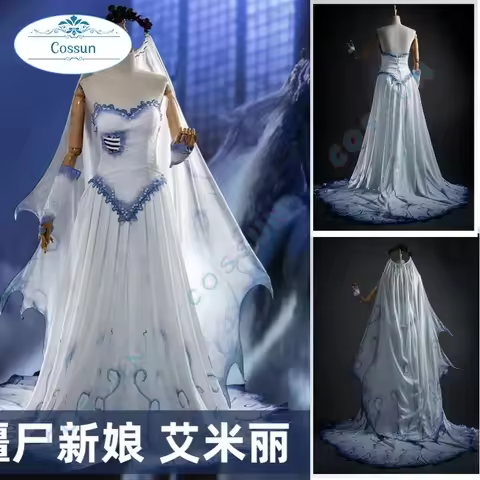 Anime Tim Burtons Corpse Bride Emily Same Style Cosplay Costume Halloween Outfits Women Clothing Whi