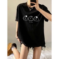[Cherry 7] 100% Cotton Girls T-shirt Korean Short-Sleeved Front Shoulder T-shirt Round Neck Short-Sl