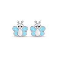 SK Jewellery Bubbly Butterfly Blue Buddies 10K White Gold Earrings
