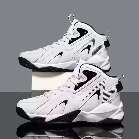 Men's Large Size 50 Basketball Shoes Leather Upper Sport Sneakers Anti-slip Wear-resistant Shock-abs