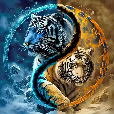 Yin Yang Tiger Pattern DIY Diamond Painting Kit, frameless full diamond art, size 15.74x15.74 inches