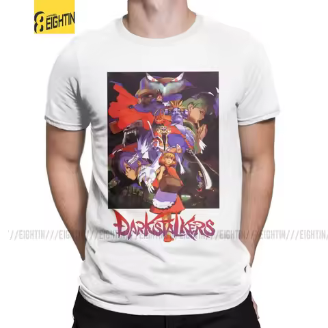 Darkstalkers Vampire Savior T Shirts Men Cotton T-Shirts Morrigan Game Anime Aensland 80s Bats Tees 