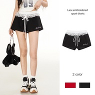 Lace Embroidered Sports Shorts Women Sweet Hot Versatile Wide-Leg Casual JD
