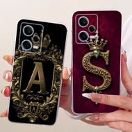 For Redmi Note 12 Pro 5G Case Cover Transparent Luxury Crown A-Z Letters 2D Flat Pattern Soft Casing