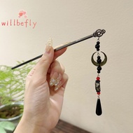 [WillBeRedS] Vintage Chinese Style Hanfu Dark Moon sel Hair Sticks Hairpin Ancient Style Woman Jewelry Hair Accessorry [NEW]