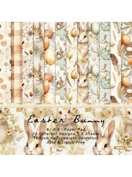 24張6"x6"可愛的復活節兔子造紙板,剪貼簿紙張手工工藝紙張背景板卡片1包
