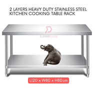 L120xW80xH80cm 2 Tiers Stainless Steel Kitchen Table Storage Heavy Duty Cooking Table Rack