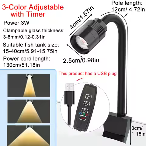 3W South American Aquarium Spotlight 3-Color Dimmable Cycle Timer Zoomable LED Fish Tank Lamp for Aq