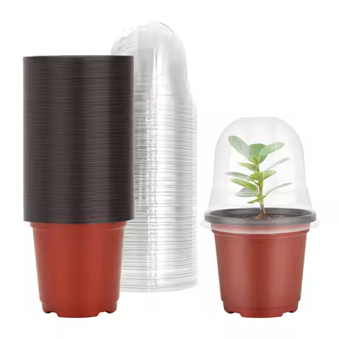 Plant Nursery Pots with Humidity Domes,40 Sets 4 Inch Soft Nursery Pots (40 Pots + 40 Clear Lids), S