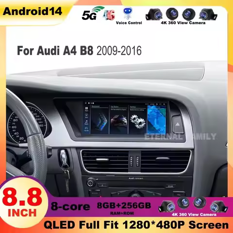 8.8 inch Android 14 For Audi A4 B8 2009-2016 Carplay 4G GPS Car Radio Player Multimedia Auto Stereo 