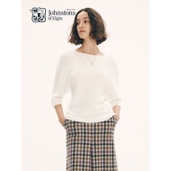 Johnstons of Elgin Boat Neck Seamless Cashmere Three-Quarter Sleeve Short-Sleeved Sweater Women