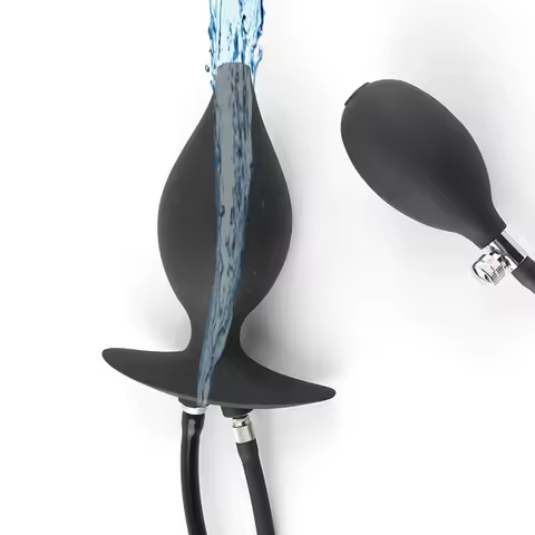 Inflatable Silicone Enema Anal Plug, Hollow Expandable Butt Plug, Soft Adjustable Prostate Stimulato