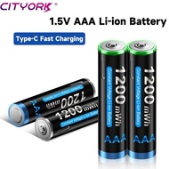CITYORK 1.5V  AAA Rechargeable Lithium Battery 1.5V 3A AAA Type-C Charging Li ion Batteries With USB