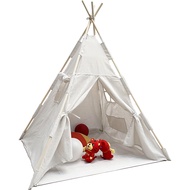 Hot selling tipi tent children pyramid style kids play tent house breathable canvas pine wood frame teepee tent for kids