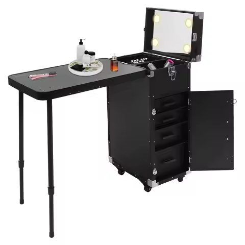 Portable Nail Table with Wheels, 110.23Lbs Capacity Rolling Makeup Cart Freestanding Nail Tech Trave