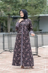 baju gamis batik wanita terbaru kombinasi polos jumbo modern - daun hitam xl