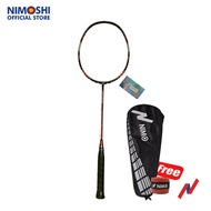 nimo raket badminton nano lyte 200 + free tas &amp; grip wave pattern - black/orange