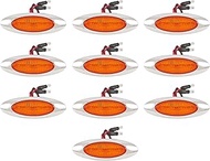 [ALL STAR TRUCK PARTS] 10Pcs 6-5/8" Amber Led Side Marker Lights 6LED Chrome Surface Mount with Bull