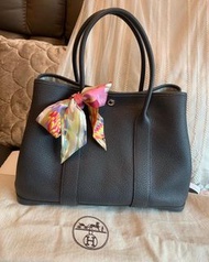 多年正貨商標門市現貨  90%new hermes Hermès garden party 36 gp36 leather Graphite 石墨灰 88 不連twilly 花園袋 花園包 奶粉袋 返工袋