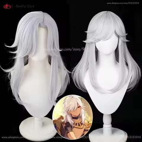 Synthetic Cyno Cosplay Wig Sumeru Cyno Silvery White Long Anime Wigs Heat Resistant Hair Halloween P