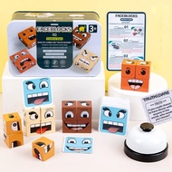 NEW Face Blocks Game Face Changing Emoji Cube Wooden Building Block with Bell & Truth & Dare Cards 8