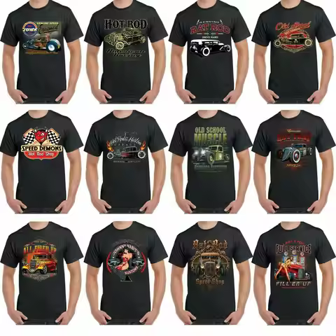 Vintage Hot Rat Rod American Rockabilly Classic V8 Car T Shirt. Summer Cotton Short Sleeve O-Neck Me