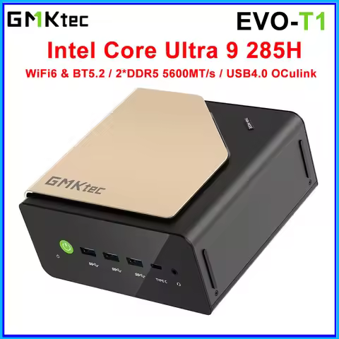 GMKtec EVO-T1 Intel Core Ultra9 285H Mini PC Win11 Pro Dual LPDDR5 WiFi6 BT5.3 3*M.2 SSD PCIe16 USB4