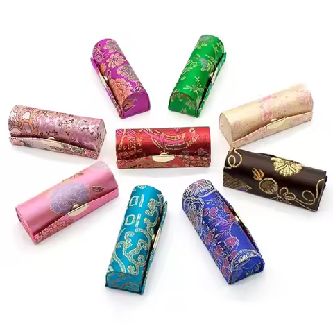 Embroidered Flower Retro Cosmetic Bags Packing Boxes with Mirror Lipstick Case Lipstick Box Lipstick