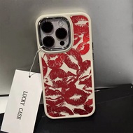 Creative Full Screen Red Lip Print Pattern Phone Case Compatible for IPhone11 12 13 14 15 Pro Max 7 8 Plus X XR XS MAX SE 2020 Luxury Soft Shockproof Case