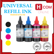 UNIVERSAL Printer Refill Ink / Refill Dye Ink Bottle (BLACK + CYAN + MAGENTA + YELLOW) 100 ml each For HP / Epson / Canon / Brother and any CISS System Printer