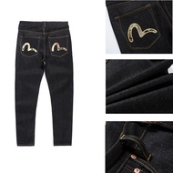 【Ready Stock Men Brand Evisu Jeans Embroidery Fashion Denim Long Pants Trousers Blue black 38