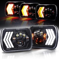 [Ready Stock]2 pcs 55W Rectangle 7x6 5x7 Inch LED Headlights Waterproof with DRL Amber Turn Signal f