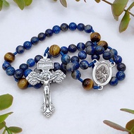 Catholic Rosary Saint Joseph Rosary Lapis Lazuli Yellow Tiger Eye Baptism Gift