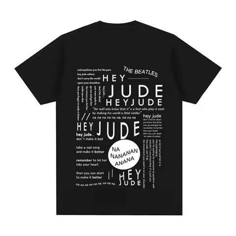 Hey Jude John Lyrics Print Peace Love Vintage T-shirt Music Graphic Cotton Men T shirt New Tee Tshir