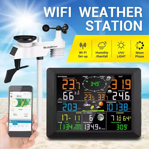 WiFi Weather Station Internet Cloud Wireless Thermometer Hygrometer Rainfall UV Index Sunlight Wind 