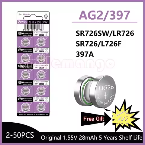 2-50PCS 1.55V AG2 Alkaline Button Battery LR726 397 396A SR726 SR726SW LR59 SR59 396 Button Battery 
