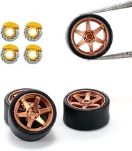 WAVEIST 1/64 Wheels 3D Printed with Yellow Etched Brake Disc,Bronze Rays TE37SL, for Car Culture Mod