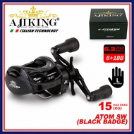 [15kg Max Drag] Ajiking Atom SW Black Badge Mesin Pancing Baitcasting | BC Saltwater | Fishing Reel