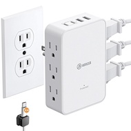 Outlet Splitter with 6 AC Side Outlets, Flat Wall Outlet Extender with PD 20W USB C, 1200 J, 3-Sided
