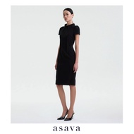 [asava aw25] Cecelia Sculpted Seam Dress เดรสผู้หญิง แต่งดีเทลตะเข็บนูน คอปีน แขนพองสั้น ซิปและตะขอห