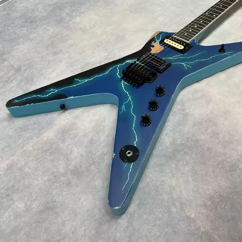 6-string electric guitar, black hardware, blue guitar