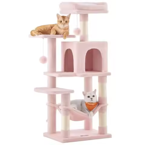 Cat Tree 44.1-Inch Cat Tower Plush Multi-Level Condo with 4 Scratching Posts 2 Perches Hammock Cave 