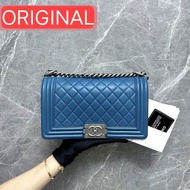 Tas Chanel Boy Old Medium Lambskin Blue 25cm Shw Original