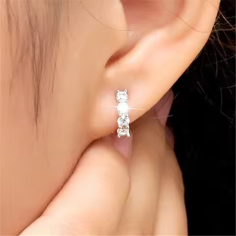 925 Sterling Silver D/VVS1 Moissanite Hoop Earrings for Women 0.9cttw Diamond Round Earring Huggies