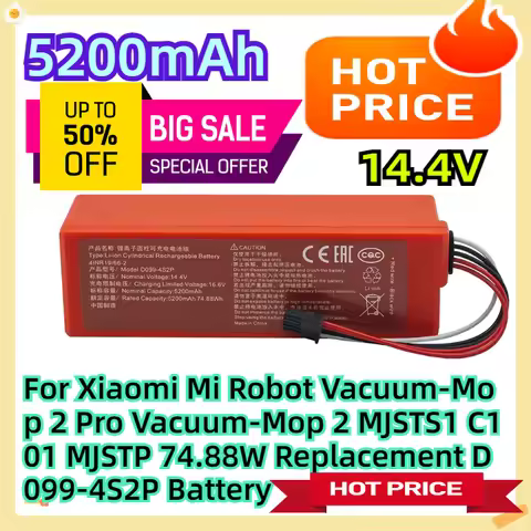 For Xiaomi Mi Robot Vacuum-Mop 2 Pro Vacuum-Mop 2 MJSTS1 C101 MJSTP 74.88W 14.4V 5200mAh Replacement