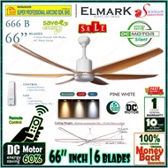 Elmark Ceiling Fan 666B PINE WHITE 66” inches DC Motor Remote Control 6 Blades Ceiling Fan With 24W 