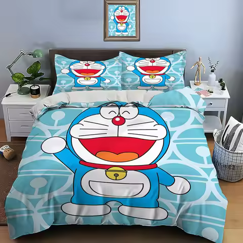 3PC Multiple Styles D-Doraemon Cartoon Printed Bedding Set 1 Duvet Cover, 2 Pillowcases Boys Girls C