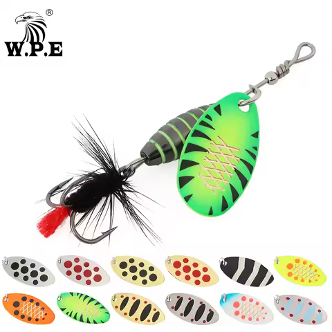 W.P.E Fishing Lure Rotating Sequins Spoon Spinner Bait Brass High Carbon Steel Hook 3.7g 5.3g 8.2g 1